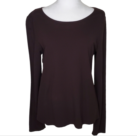 Eileen Fisher Knit Jersey Top Round Neckline Long Sleeve Size Medium Brown - Picture 1 of 6